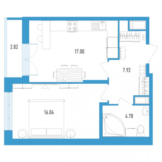 Однокомнатная квартира 47.15 м²