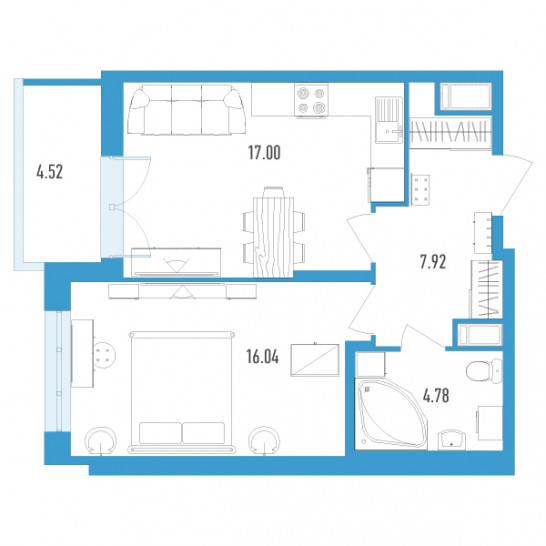 Однокомнатная квартира 48 м²