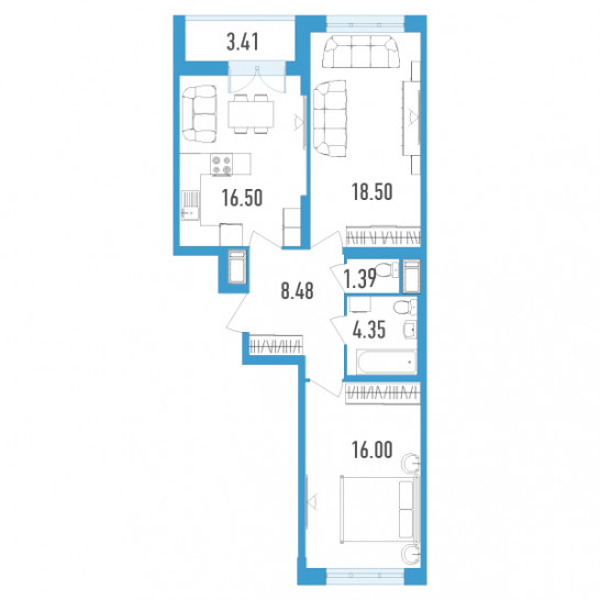 Двухкомнатная квартира 66.93 м²