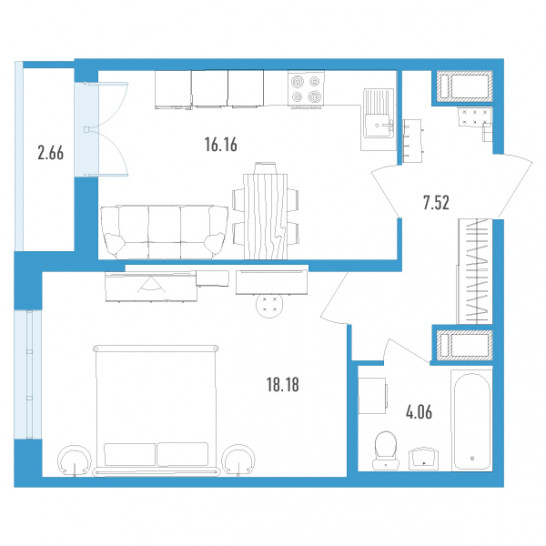Однокомнатная квартира 47.25 м²