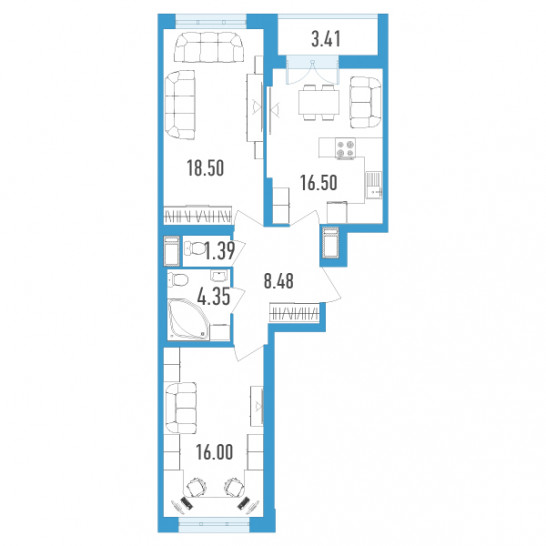 Двухкомнатная квартира 66.93 м²