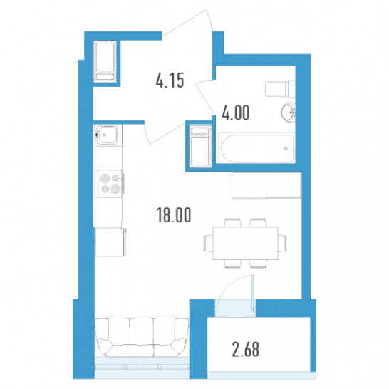 Студия 27.49 м²